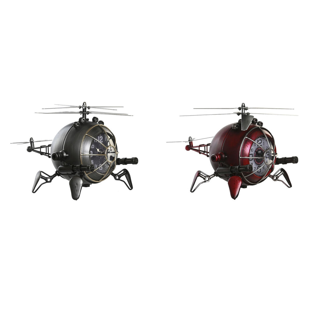 Table clock DKD Home Decor Red Silver Helicopter (2 Units)