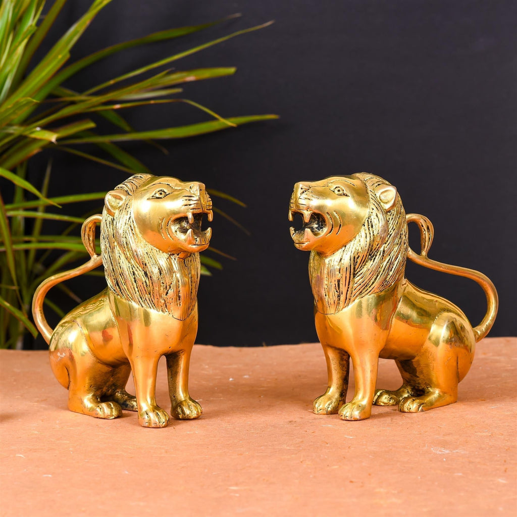 Brass Lion Statue Pair Home Decor