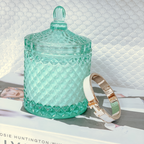 CHELSEA Luxury Candle Home Decor Designer Scented Inspired By 23 London. A hand-poured soy candle in Tiffany blue glass, blending labdanum, incense, patchouli, sandalwood, and vanilla into a quiet, elegant warmth.