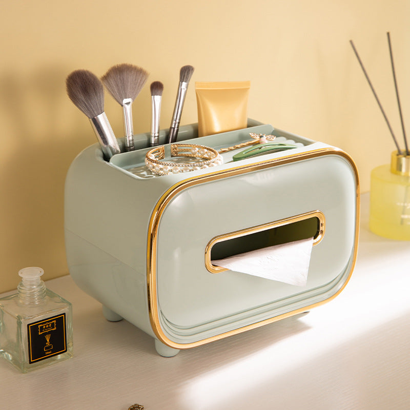 NNEDSZ Light Green PET Luxury Tissue Box - Multifunctional Desktop Paper Towel Organizer for Home and Living Room