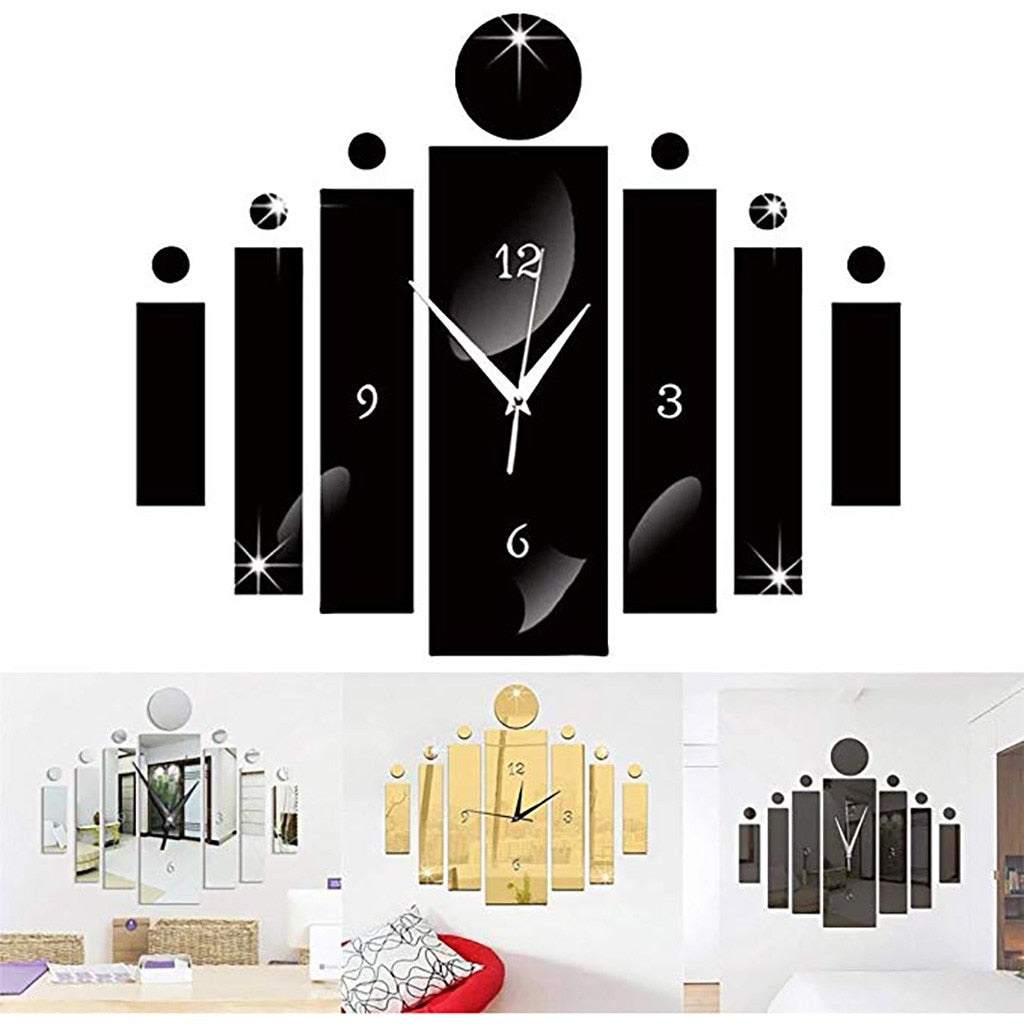 Luxury 3D Black Digital Mirror Silver Wall Clock Modern Design Home Decor Watch Wall Sticker For Home Decoration