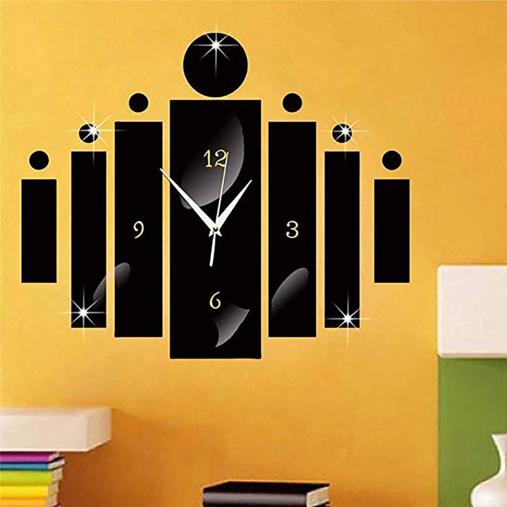Luxury 3D Black Digital Mirror Silver Wall Clock Modern Design Home Decor Watch Wall Sticker For Home Decoration